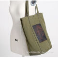 CANALOLO SUPER CAPACITY TOTE BAG CANVAS AND LEATHER SHOULDER BAG HANGBAG